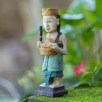 Wood sculpture, 'Balinese Ballad' - Hand-Carved Folk Art-Themed Albesia Wood Musician Sculpture