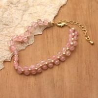 Gold-accented rose quartz beaded wristband bracelet, 'Loving Splendor' - Adjustable 18k Gold-Accented Rose Quartz Beaded Bracelet