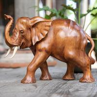 Wood sculpture, 'Daunting Elephant' - Polished Balinese Hand-Carved Wood Elephant Sculpture