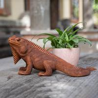 Wood sculpture, 'Impressive Iguana' - Suar Wood Iguana Sculpture Traditional Balinese Carving