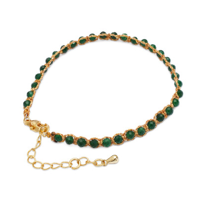 Gold-accented spinel beaded bracelet, 'Golden Credence' - Balinese-Made 18k Gold-Accented Green Spinel Beaded Bracelet
