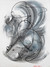 'Monochrome Aura' - Modern Blue and White Acrylic Painting of Abstract Koi Fish