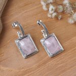 Rose quartz dangle earrings, 'Tender Empress' - Classic-Inspired Rectangular Rose Quartz Dangle Earrings