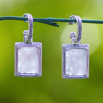 Rose quartz dangle earrings, 'Tender Empress' - Classic-Inspired Rectangular Rose Quartz Dangle Earrings