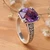Amethyst solitaire ring, 'Unique Purple' - Polished and Oxidized 5-Carat Amethyst Prong Solitaire Ring (image 2) thumbail