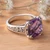 Amethyst solitaire ring, 'Unique Purple' - Polished and Oxidized 5-Carat Amethyst Prong Solitaire Ring (image 2b) thumbail