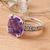 Amethyst solitaire ring, 'Unique Purple' - Polished and Oxidized 5-Carat Amethyst Prong Solitaire Ring (image 2c) thumbail