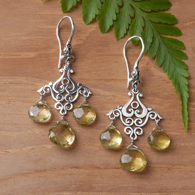 Lemon quartz chandelier earrings, 'Gala of Felicity' - Polished Lemon Quartz Chandelier Earrings Crafted in Bali