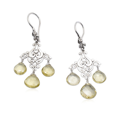 Lemon quartz chandelier earrings, 'Gala of Felicity' - Polished Lemon Quartz Chandelier Earrings Crafted in Bali