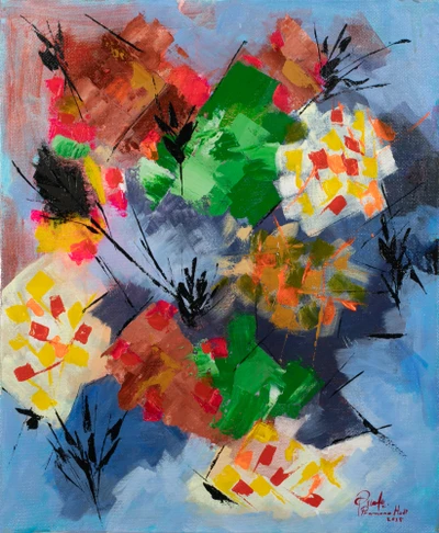 'Forsythia Flower' - Abstract-Inspired Expressionist Floral Acrylic Painting