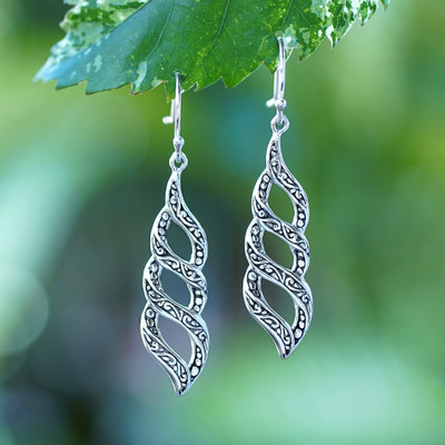 Sterling silver dangle earrings, 'Twist of Life' - Traditional Balinese Polished and Oxidized Dangle Earrings