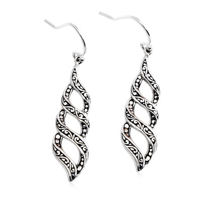 Sterling silver dangle earrings, 'Twist of Life' - Traditional Balinese Polished and Oxidized Dangle Earrings