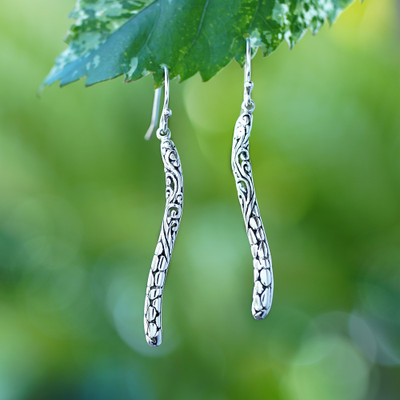 Sterling silver dangle earrings, 'Blooming Breeze' - Balinese-Made Nature-Themed Sterling Silver Dangle Earrings