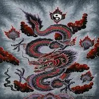 Batik cotton painting, 'Naga Gombang' - Batik Folk Art Cotton Painting of Balinese Gombang Dragon