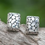 Sterling silver button earrings, 'The Path' - Bubble-Patterned Sterling Silver Button Earrings from Bali