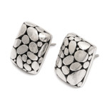Sterling silver button earrings, 'The Path' - Bubble-Patterned Sterling Silver Button Earrings from Bali