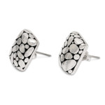 Sterling silver button earrings, 'The Path' - Bubble-Patterned Sterling Silver Button Earrings from Bali