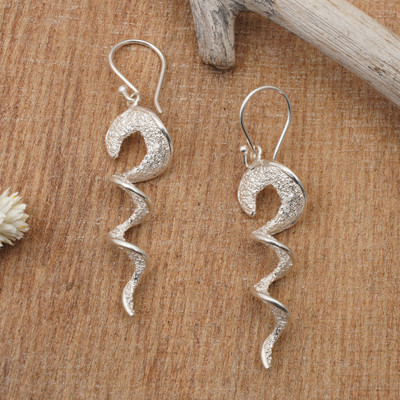 Sterling silver dangle earrings, 'Flowing in a Dream' - Modern Swirl Sandblasted Sterling Silver Dangle Earrings