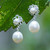 Cultured pearl dangle earrings, 'Lotus Glam' - Lotus Flower-Themed Cultured Pearl Silver Dangle Earrings