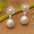 Cultured pearl dangle earrings, 'Lotus Glam' - Lotus Flower-Themed Cultured Pearl Silver Dangle Earrings