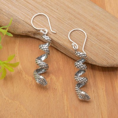 Sterling silver dangle earrings, 'Dancing Snake' - Folk Art-Inspired Sterling Silver Snake Dangle Earrings