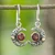 Gold-accented garnet dangle earrings, 'A Night of Crimson' - Moon-Themed Natural Garnet Dangle Earrings with Gold Accents