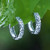 Sterling silver hoop earrings, 'Floral Circle' - Oxidized Polished Sterling Silver Floral Hoop Earrings