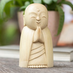 Wood sculpture, 'Gentle Jizo' - Hand-Carved Buddhist Jizo-Themed Crocodile Wood Sculpture