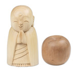 Wood sculpture, 'Gentle Jizo' - Hand-Carved Buddhist Jizo-Themed Crocodile Wood Sculpture