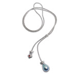 Gold-accented cultured mabe pearl and garnet lariat necklace, 'Dragonfly Glam' - Dragonfly Gold-Accented Mabe Pearl Garnet Lariat Necklace