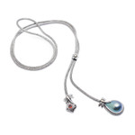Gold-accented cultured mabe pearl and garnet lariat necklace, 'Dragonfly Glam' - Dragonfly Gold-Accented Mabe Pearl Garnet Lariat Necklace