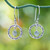 Labradorite dangle earrings, 'Leafy Loops' - Labradorite Silver Dangle Earrings with Vine-Adorned Hoops