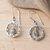 Labradorite dangle earrings, 'Leafy Loops' - Labradorite Silver Dangle Earrings with Vine-Adorned Hoops