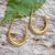 Gold-plated half-hoop earrings, 'Tie to Beauty' - Modern 18k Gold-Plated Brass Half-Hoop Earrings from Bali