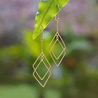 Gold-plated dangle earrings, 'Intertwined Geometry' - Geometric-Inspired 18k Gold-Plated Brass Dangle Earrings