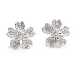Sterling silver button earrings, 'Cherry Shine' - Textured Silver Button Earrings with Cherry Blossom Design
