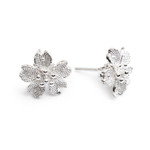 Sterling silver button earrings, 'Cherry Shine' - Textured Silver Button Earrings with Cherry Blossom Design