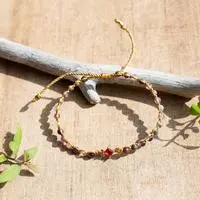 Gold-accented tourmaline and recycled glass beaded macrame pendant bracelet, 'Be Brave' - Gold-Accented Tourmaline and Recycled Glass Macrame Bracelet