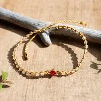 Gold-accented quartz and recycled glass beaded macrame pendant bracelet, 'Be Trendy' - Gold-Accented Quartz Recycled Glass Macrame Pendant Bracelet