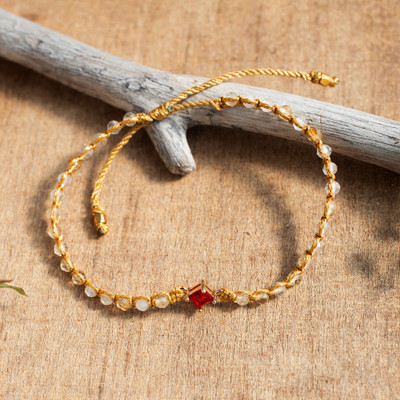 Gold-accented quartz and recycled glass beaded macrame pendant bracelet, 'Be Trendy' - Gold-Accented Quartz Recycled Glass Macrame Pendant Bracelet