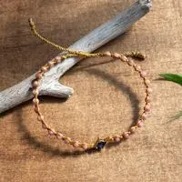 Gold-accented rhodonite and recycled glass beaded macrame pendant bracelet, 'Be Stylish' ' - 18k Gold-Accented Rhodonite Recycled Glass Pendant Bracelet