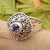 Amethyst cocktail ring, 'Sparkling Square' - Square Textured Silver Cocktail Ring with Amethyst Gemstone (image 2) thumbail