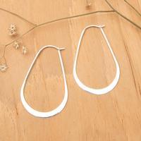 Sterling silver hoop earrings, 'Smooth Teardrop' - Teardrop-Shaped Modern Sterling Silver Hoop Earrings