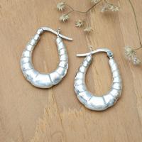 Sterling silver hoop earrings, 'Smooth Nature' - Balinese-Made Sterling Silver Caterpillar Hoop Earrings