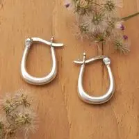 Sterling silver hoop earrings, 'Gleaming Allure' - Timeless Polished Sterling Silver Hoop Earrings from Bali