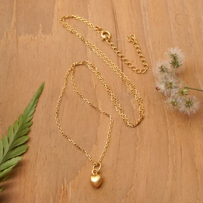 Gold-plated pendant necklace, 'Tiny Heart' - Tiny Heart-Themed Adjustable Gold-Plated Pendant Necklace