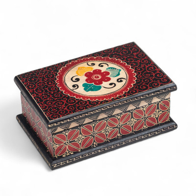 Batik wood jewelry box, 'Summer Hibiscus' - Floral-Themed Batik Wood Jewelry Box Lined in Velvet