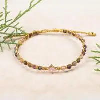Gold-accented tourmaline and recycled glass beaded macrame pendant bracelet, 'Be Modern' - 18k Gold-Accented Tourmaline Recycled Glass Pendant Bracelet