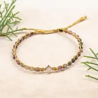 Gold-accented tourmaline and recycled glass beaded macrame pendant bracelet, 'Be Posh' - Gold-Accented Bracelet with Tourmaline and Recycled Glass