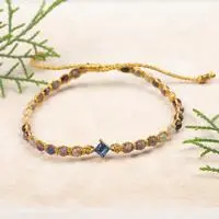 Gold-accented tourmaline and recycled glass beaded macrame pendant bracelet, 'Be Daring' - Handmade Gold-Accented Tourmaline Recycled Glass Bracelet
